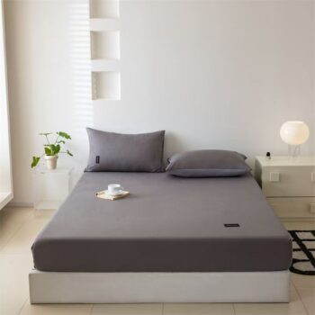 Minimalist solid color pure cotton non-slip fitted sheet