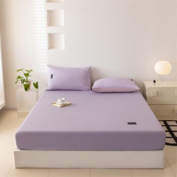 Minimalist solid color pure cotton non-slip fitted sheet