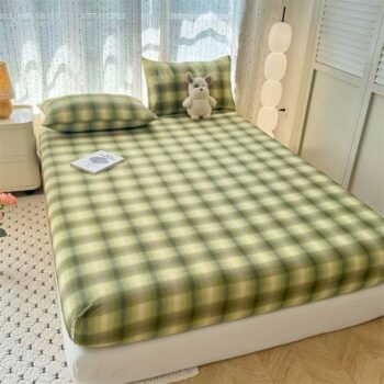 Pure cotton striped and check non-slip fitted sheet for bedroom use