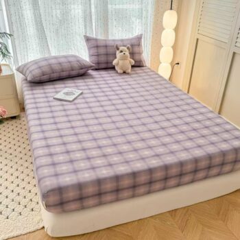 Pure cotton striped and check non-slip fitted sheet for bedroom use