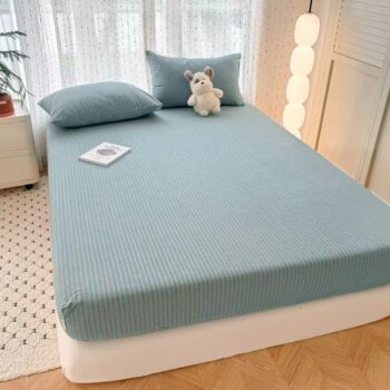 Pure cotton striped and check non-slip fitted sheet for bedroom use