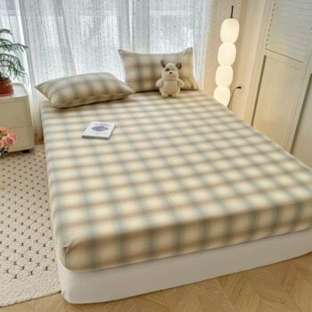 Pure cotton striped and check non-slip fitted sheet for bedroom use