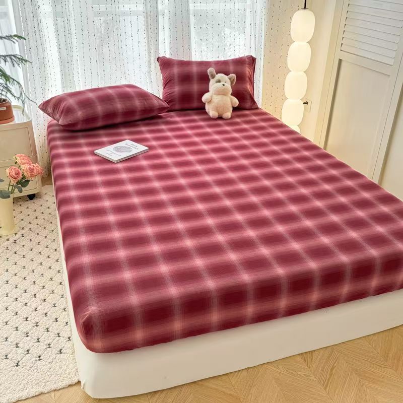 Pure cotton striped and check non-slip fitted sheet for bedroom use