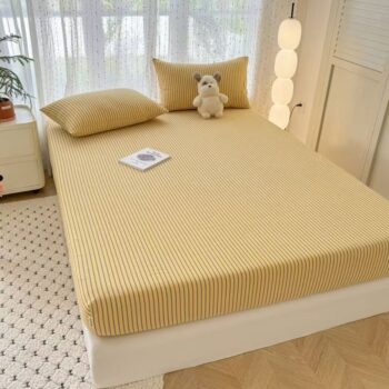 Pure cotton striped and check non-slip fitted sheet for bedroom use