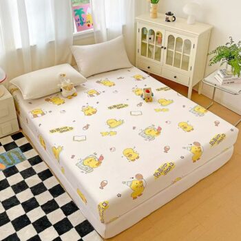 Soft cartoon printed fitted sheet for home bedroom use
