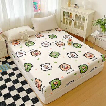 Soft cartoon printed fitted sheet for home bedroom use