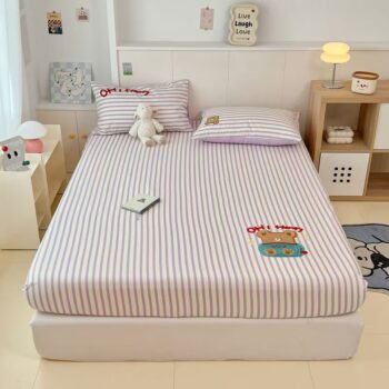 Thick pure cotton fitted sheet with reinforced elastic edges