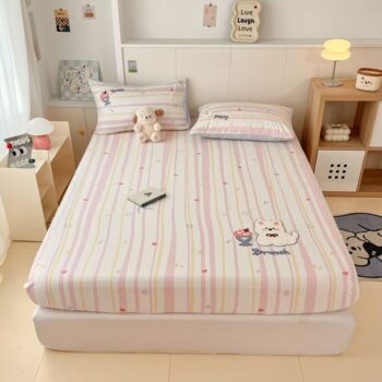 Thick pure cotton fitted sheet with reinforced elastic edges