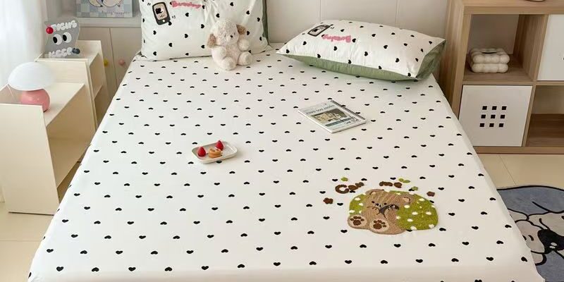 Thick pure cotton fitted sheet with reinforced elastic edges