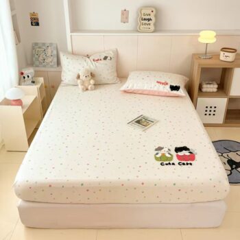 Thick pure cotton fitted sheet with reinforced elastic edges