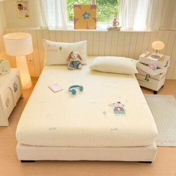 Thick pure cotton fitted sheet with reinforced elastic edges