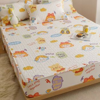 Thick quilted pure cotton non-slip fitted sheet for home beds