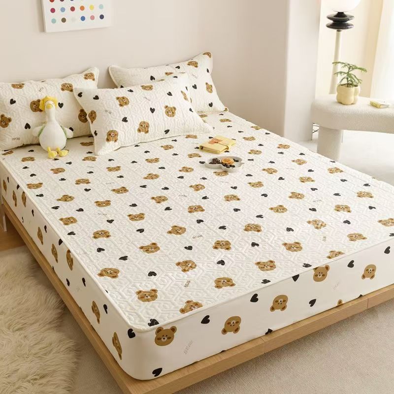 Thick quilted pure cotton non-slip fitted sheet for home beds