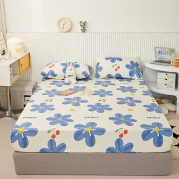 Waterproof microfiber printed fitted sheet with elastic corners