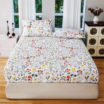 Waterproof microfiber printed fitted sheet with elastic corners